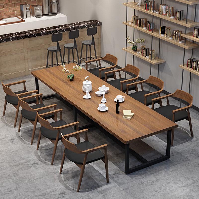Industrial Rectangle Dinner Room Kitchen Table Brown Solid Wood Dinner Table
