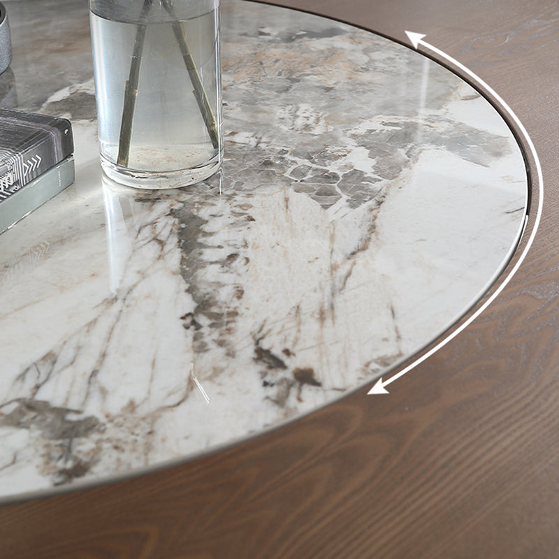 Walnut Color Solid Wood Round Dining Table Round Turntable Furniture with Pedestal Base