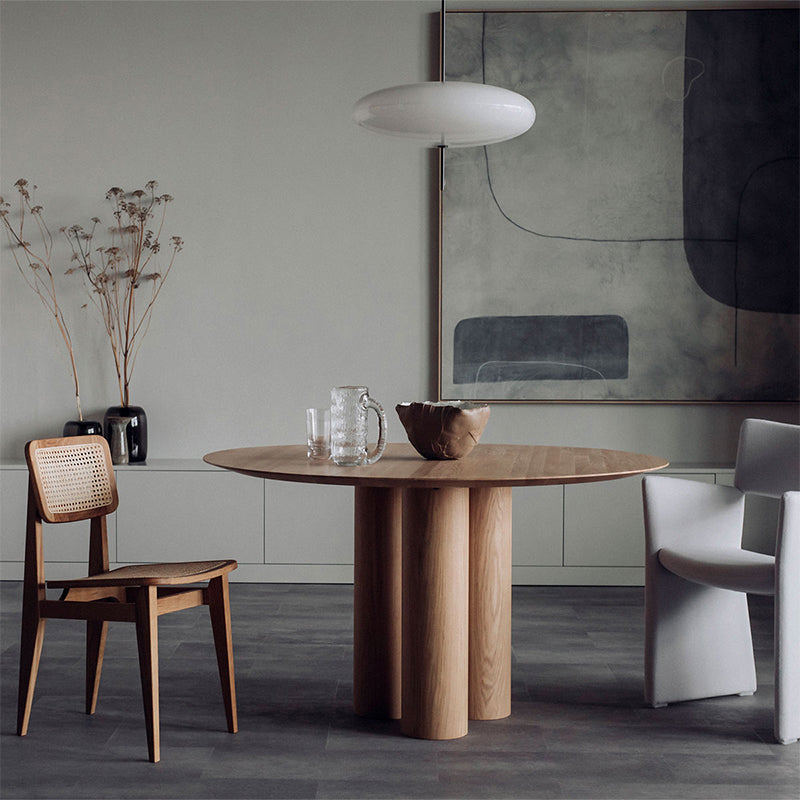 Round Dining Table Modern Wood Color Fixed Table of Pine Solid Wood