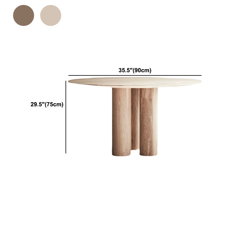 Round Dining Table Modern Wood Color Fixed Table of Pine Solid Wood