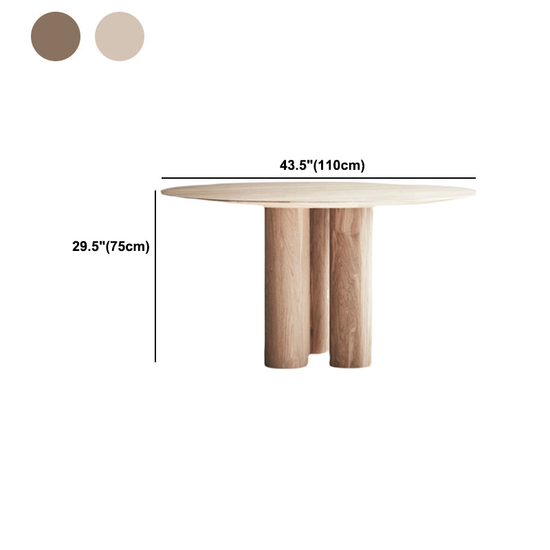 Round Dining Table Modern Wood Color Fixed Table of Pine Solid Wood