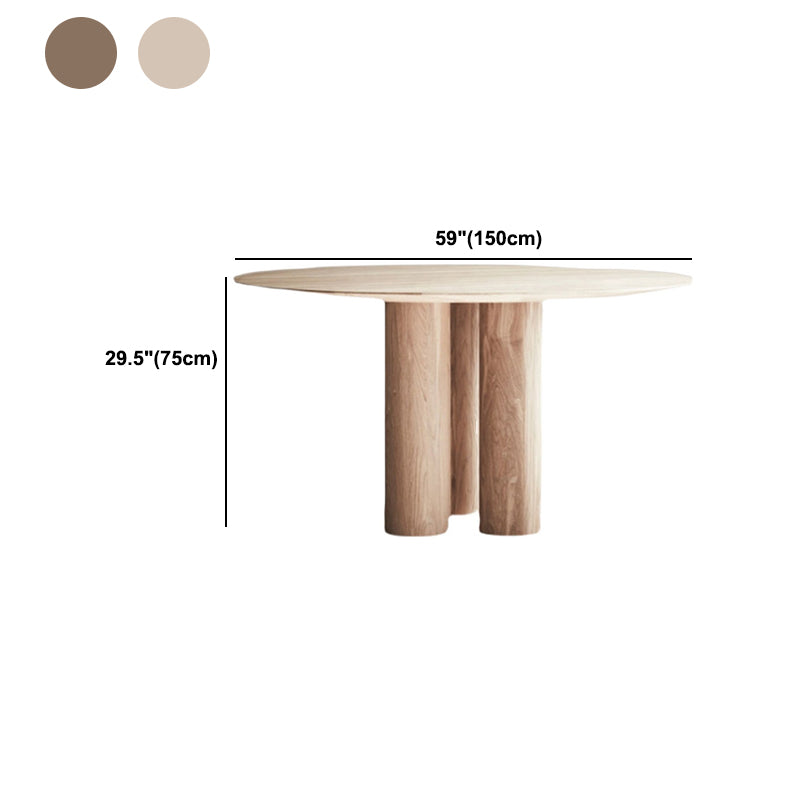 Round Dining Table Modern Wood Color Fixed Table of Pine Solid Wood