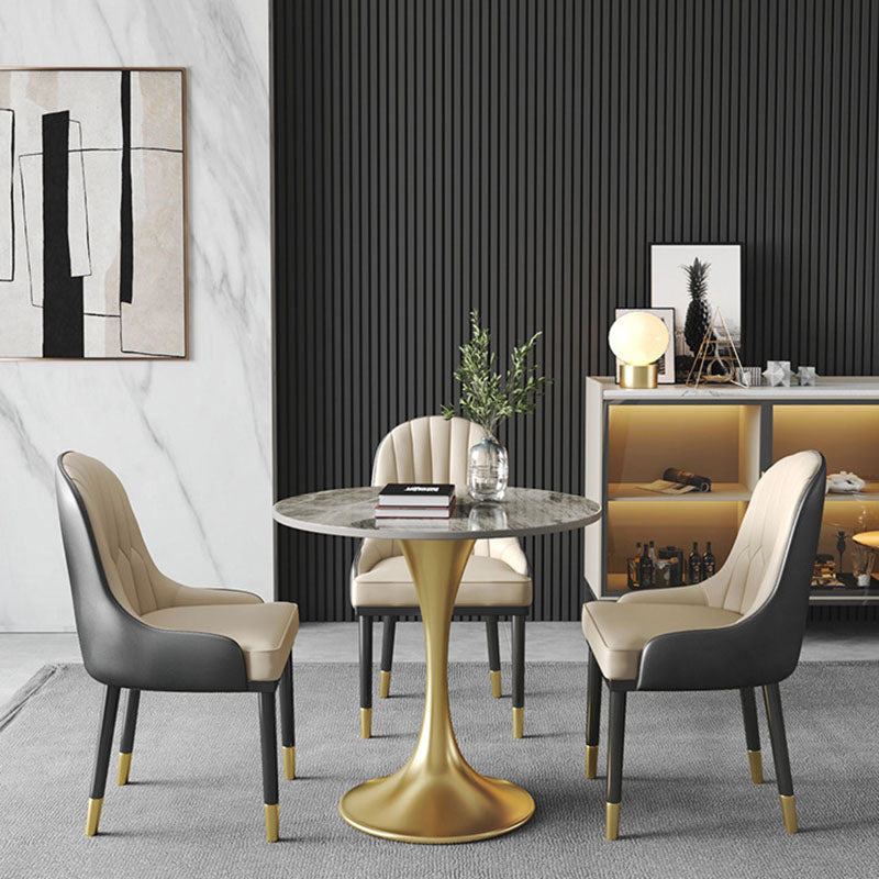 Metal Traditional Luxury Round Table for Home Sintered Stone Table with Tulip