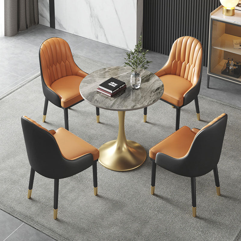 Metal Traditional Luxury Round Table for Home Sintered Stone Table with Tulip