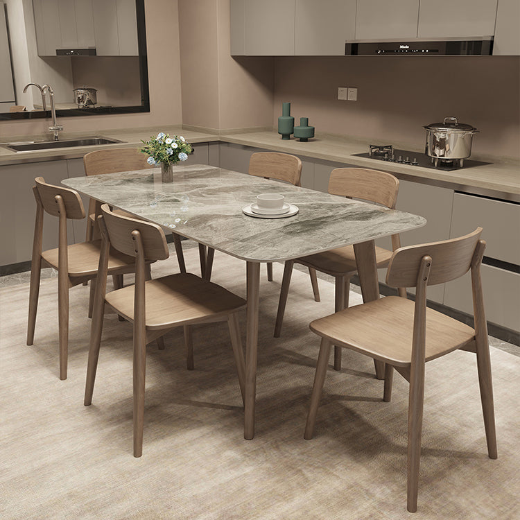 Rectangle Shaker Style Dining Table 4 Solid Wood Brown Legs Dining Table