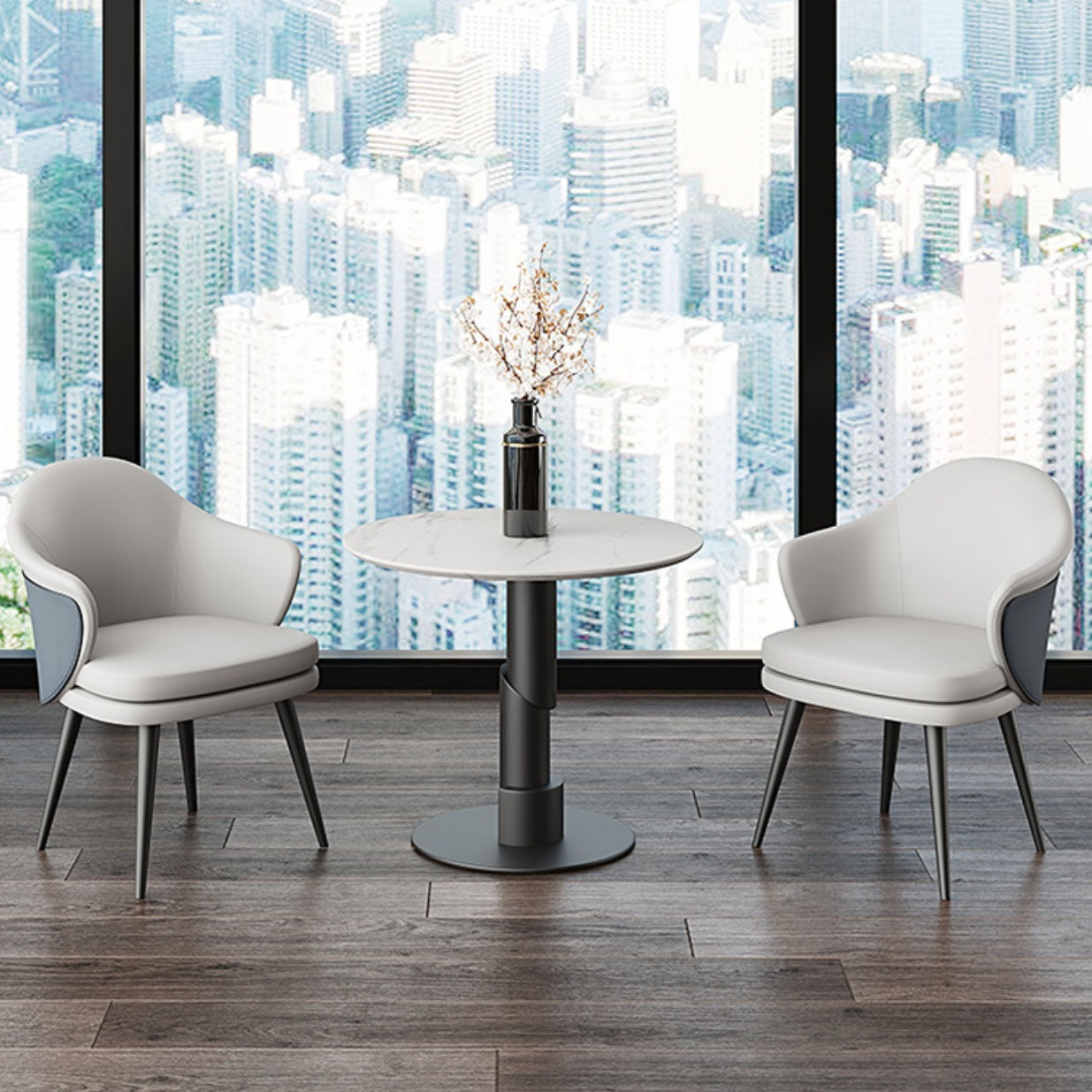 Glam Faux Leather Dining Chair Wingback Side Chair in Matte Finish