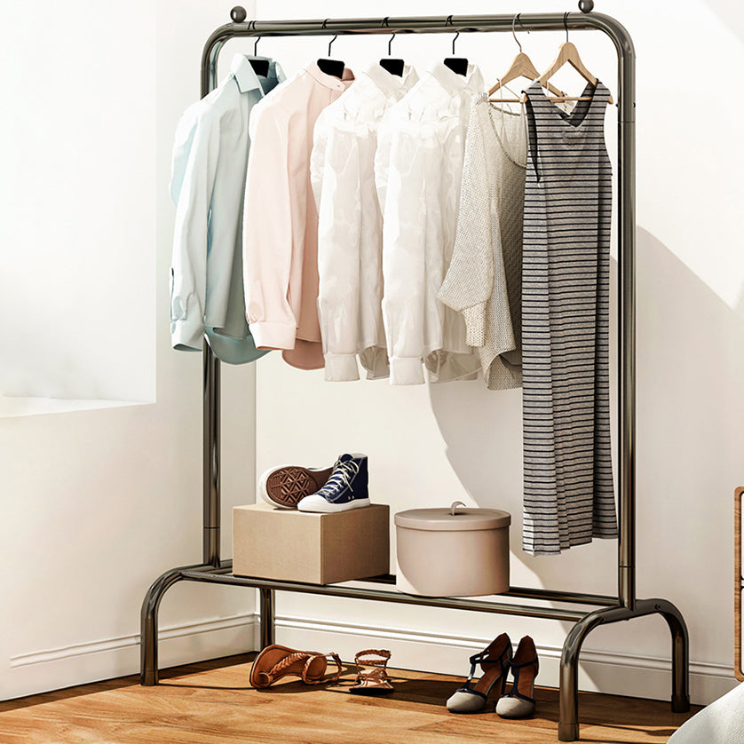 Contemporary Metal Open Armoire Black and White Cabinet with Caster Wheels