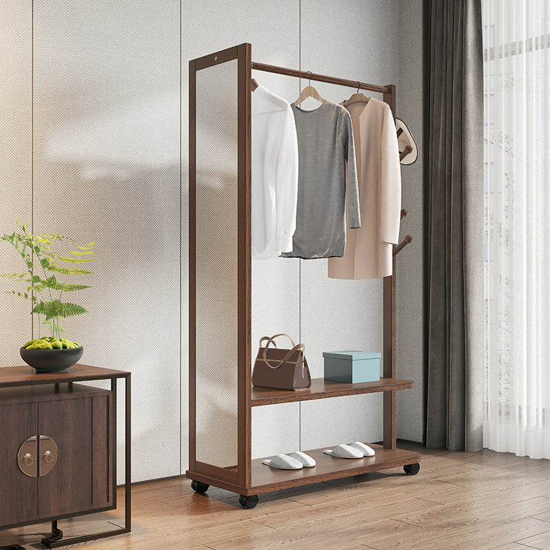 Contemporary Rubberwood Solid Wood Wardrobe 2 Shelves Wardrobe Closet