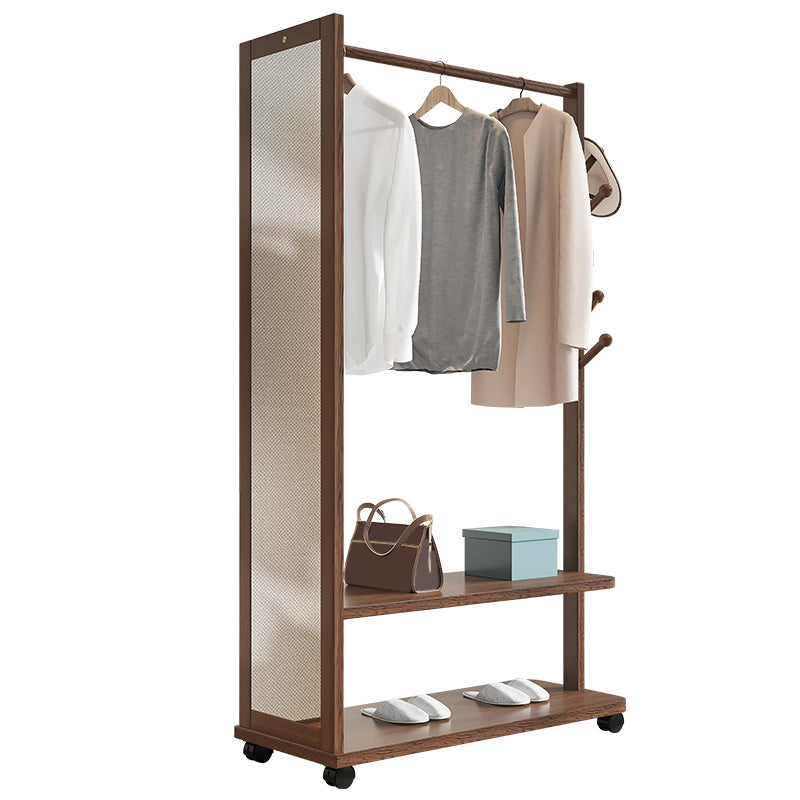 Contemporary Rubberwood Solid Wood Wardrobe 2 Shelves Wardrobe Closet