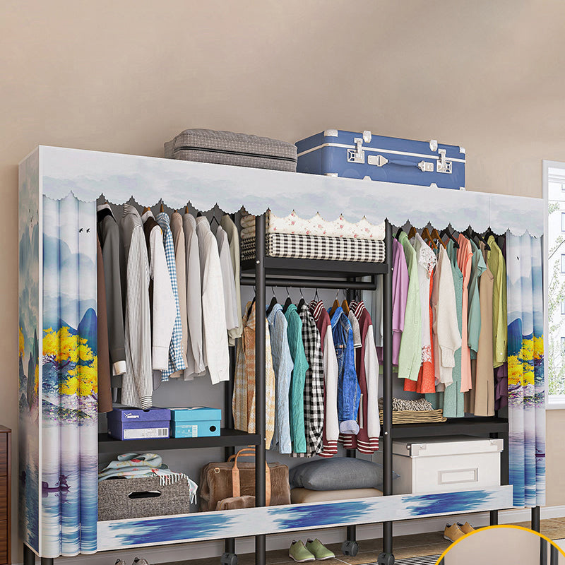 Steel Frame Wardrobe Armoire Contemporary Style Wardrobe Cabinet for Home