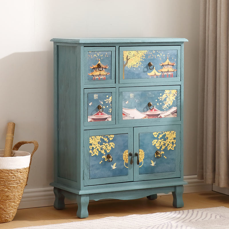 Traditional Style Combo Dresser Bedroom Solid Wood Storage Chest with Drawers and Doors