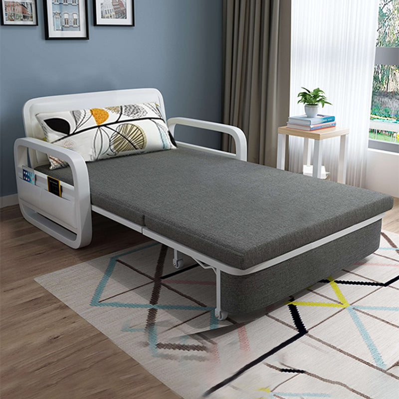 Contemporary Square Arm Convertible Cotton Blend Bed Sofa Couch in Grey