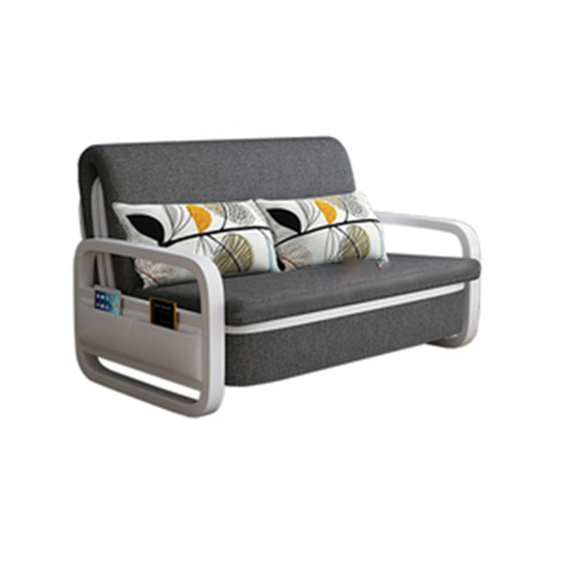 Contemporary Square Arm Convertible Cotton Blend Bed Sofa Couch in Grey