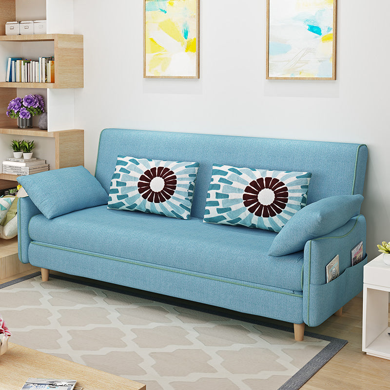 Convertible Cotton Blend Contemporary Square Arm Bed Sofa Couch in Blue
