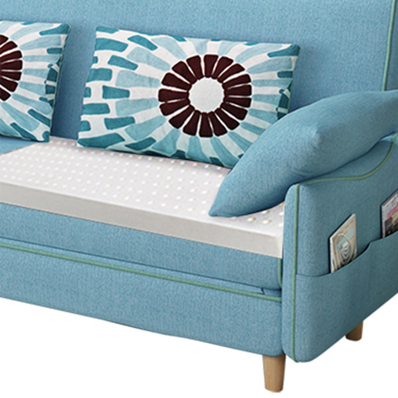 Convertible Cotton Blend Contemporary Square Arm Bed Sofa Couch in Blue