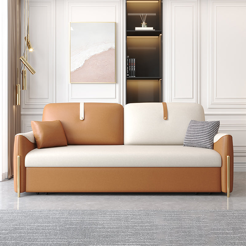Square Arm Contemporary Faux Leather Stain Resistant Bed Sofa Couch with Pillows