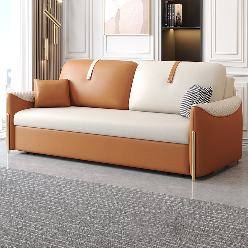 Square Arm Contemporary Faux Leather Stain Resistant Bed Sofa Couch with Pillows
