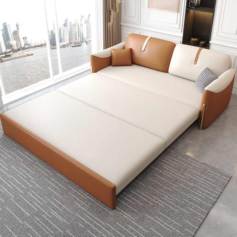 Square Arm Contemporary Faux Leather Stain Resistant Bed Sofa Couch with Pillows