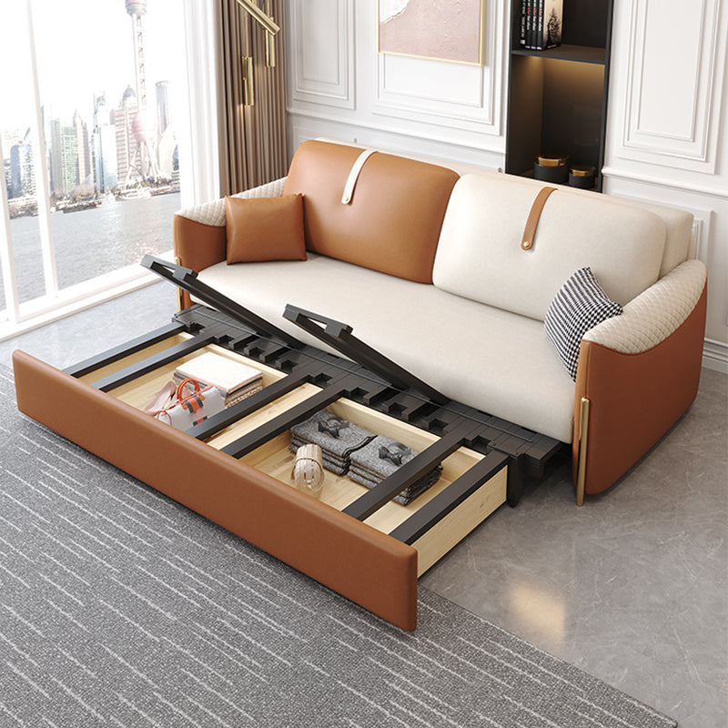 Square Arm Contemporary Faux Leather Stain Resistant Bed Sofa Couch with Pillows
