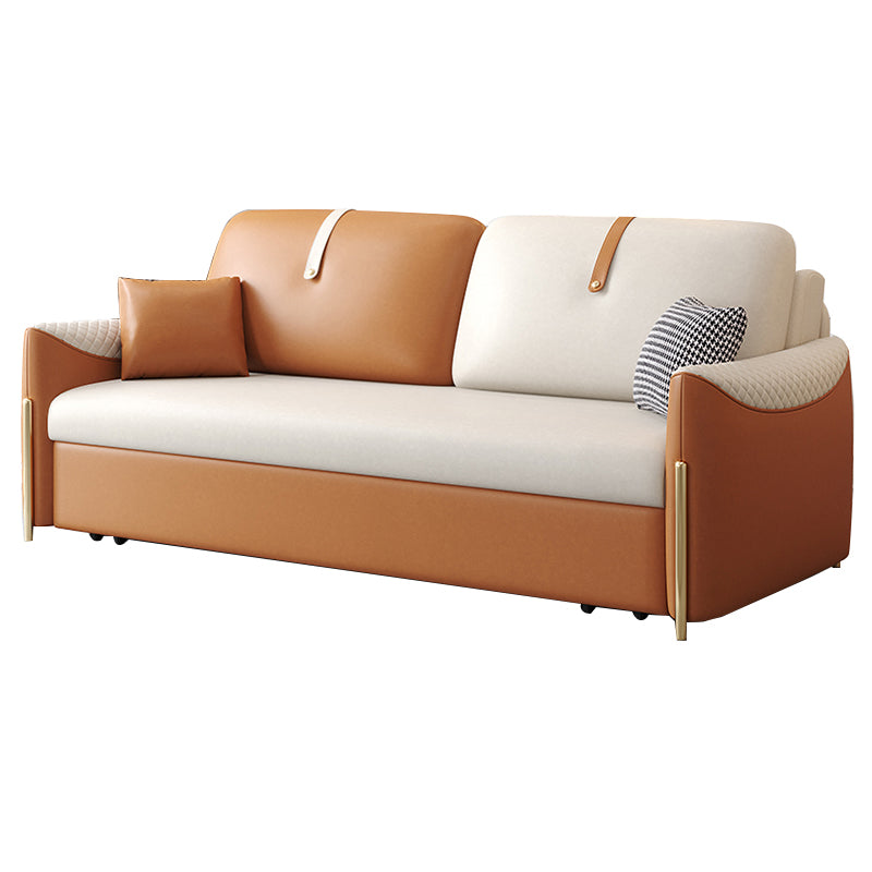 Square Arm Contemporary Faux Leather Stain Resistant Bed Sofa Couch with Pillows