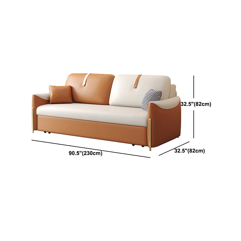 Square Arm Contemporary Faux Leather Stain Resistant Bed Sofa Couch with Pillows