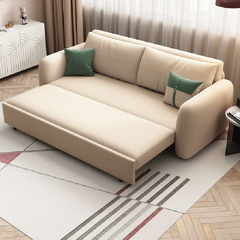 Contemporary Convertible Cotton Blend Square Arm Couch Bed in Beige