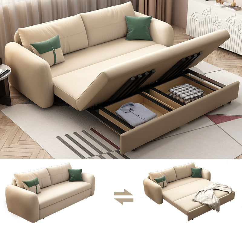Contemporary Convertible Cotton Blend Square Arm Couch Bed in Beige