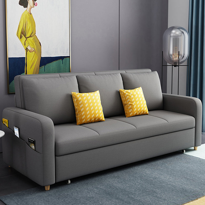 Contemporary Square Arm Cotton Blend Couch Bed with Pillows in Grey