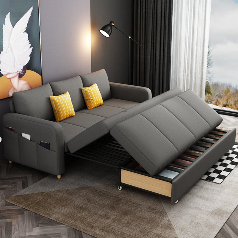 Contemporary Square Arm Cotton Blend Couch Bed with Pillows in Grey