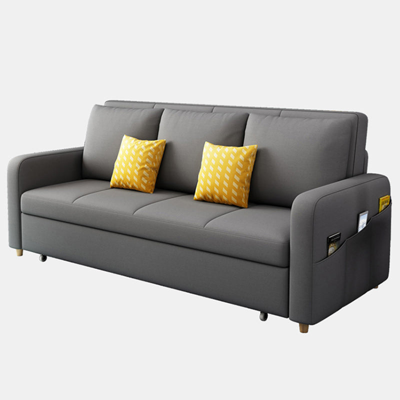 Contemporary Square Arm Cotton Blend Couch Bed with Pillows in Grey