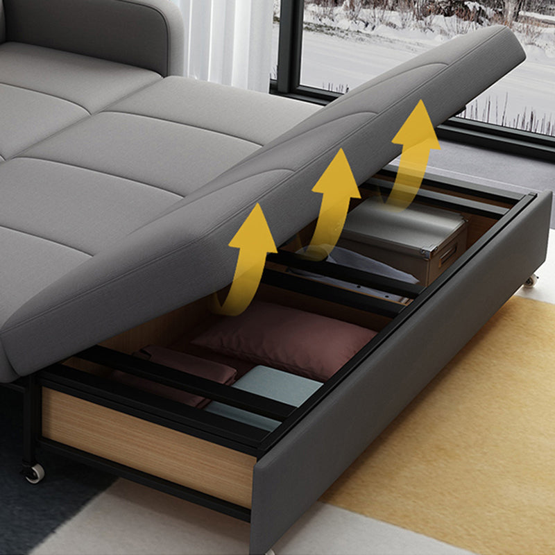 Contemporary Square Arm Cotton Blend Couch Bed with Pillows in Grey
