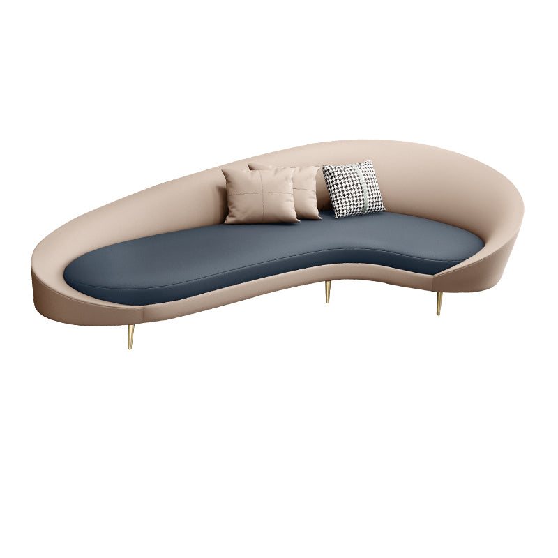 Faux Leather Contemporary Curved Sofa Moon Shape Sloped Arm Sofa for Living Room