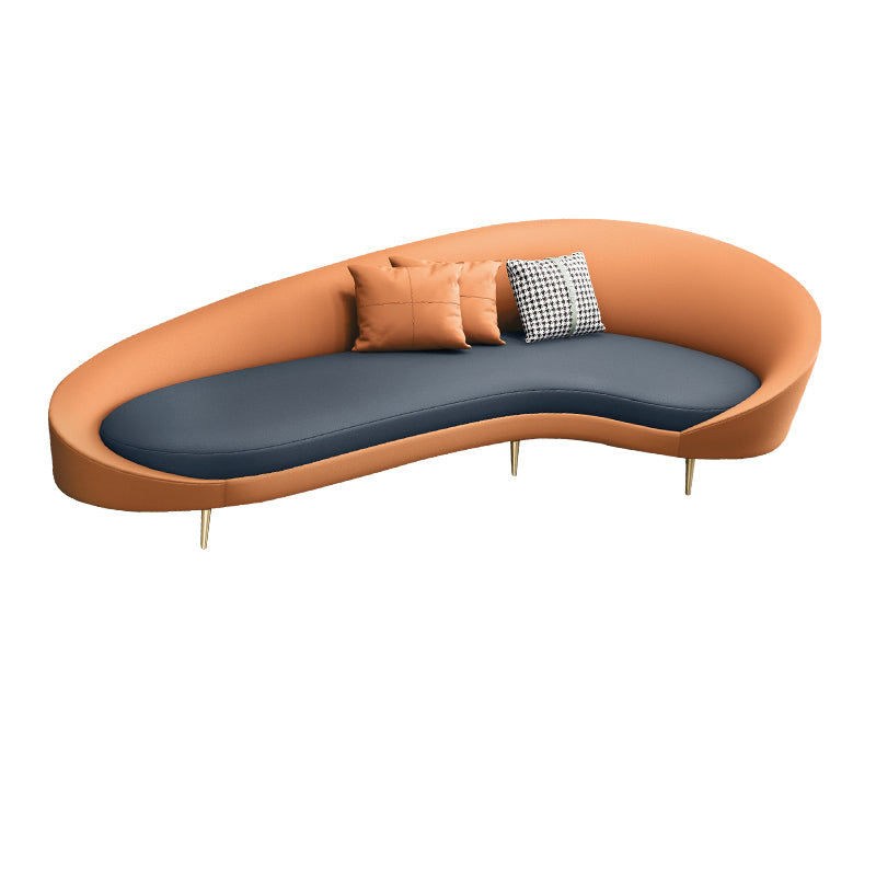 Faux Leather Contemporary Curved Sofa Moon Shape Sloped Arm Sofa for Living Room