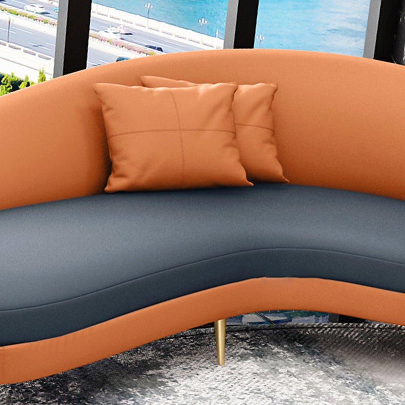 Faux Leather Contemporary Curved Sofa Moon Shape Sloped Arm Sofa for Living Room