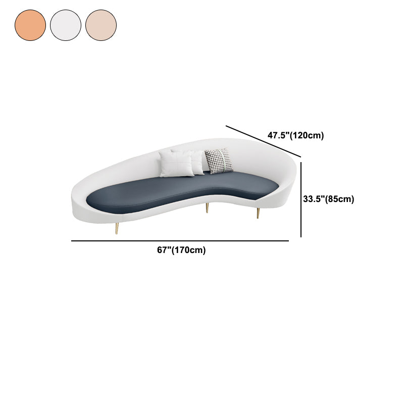 Faux Leather Contemporary Curved Sofa Moon Shape Sloped Arm Sofa for Living Room