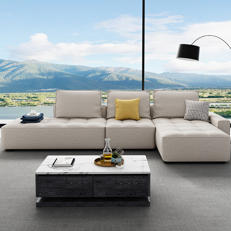 147.63" W X 70.86" D X 37.41" H Linen One Side Arm Sofa & Chaise for Living Room