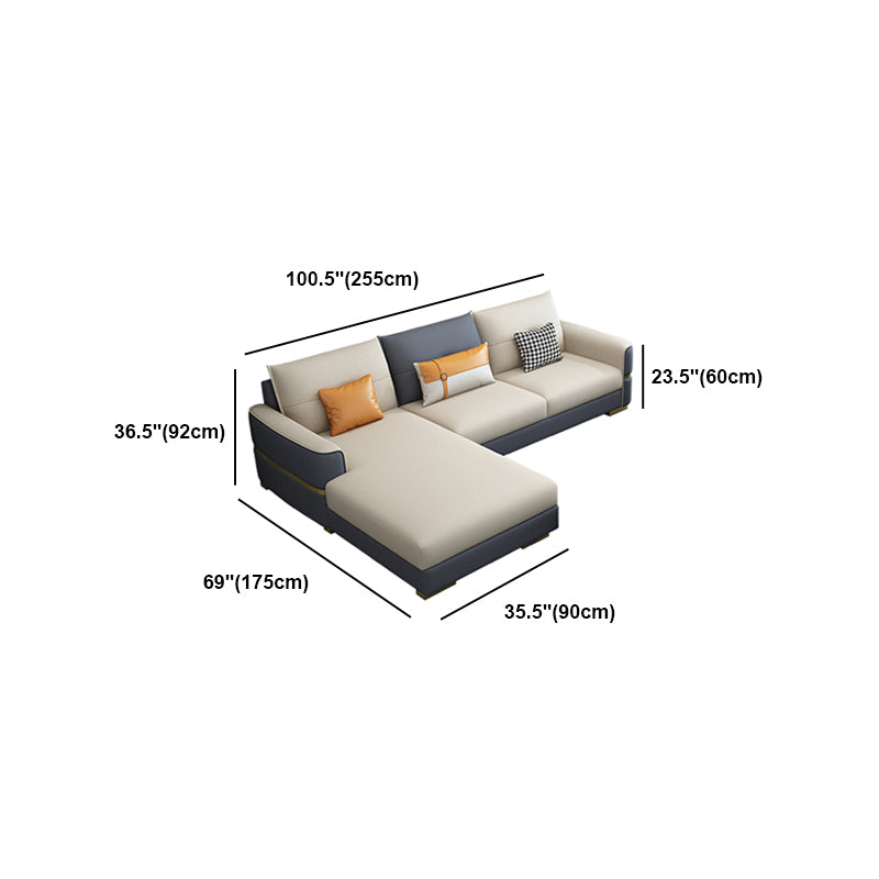 Faux Leather Square Arm Sofa Glam Grey and Beige Sofa Chaise