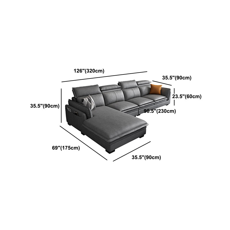 Contemporary Wood and Faux Leather Sofa & Chaise Square Arm Sofa