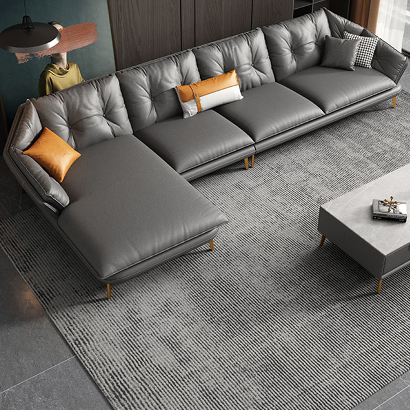 Modern 4-seat Faux Leather Sofa & Chaise Grey Sloped Arm Sofa