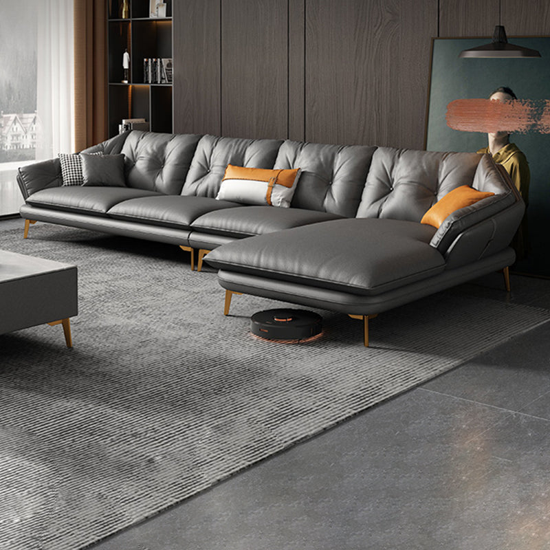 Modern 4-seat Faux Leather Sofa & Chaise Grey Sloped Arm Sofa