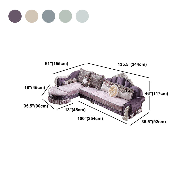 Traditional Wooden 4-Seater Sofa Chaise Flared Arm Sofa with Pillows