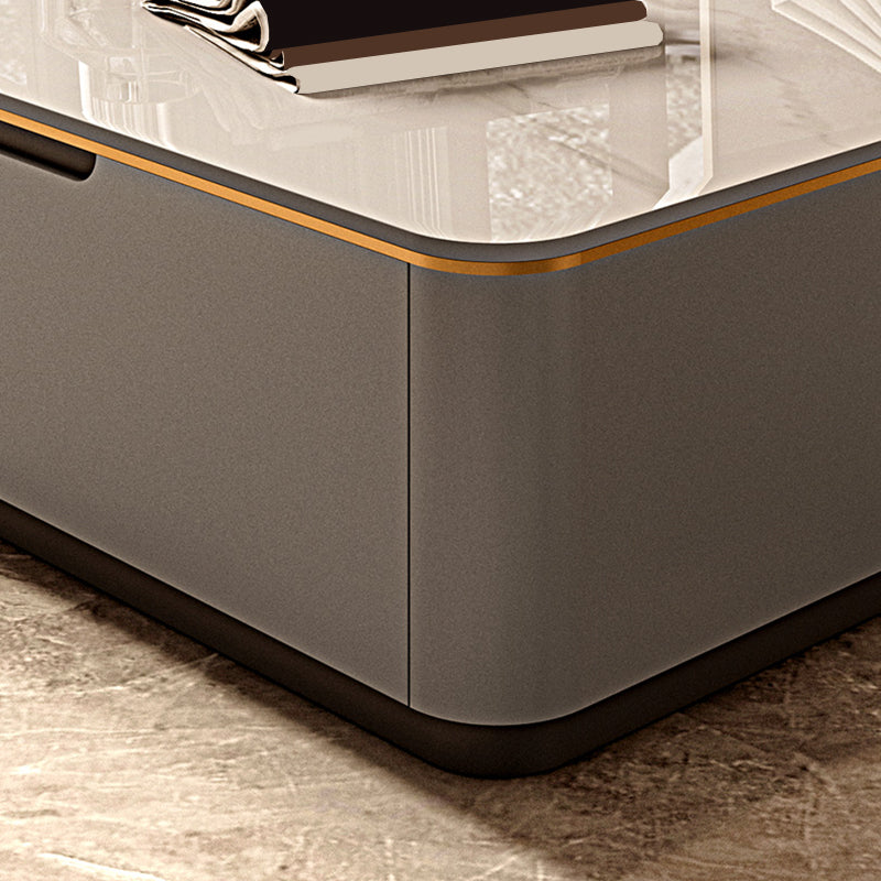 Iron Pedestal Base Coffee Table with Storage Drawers and Slate Top