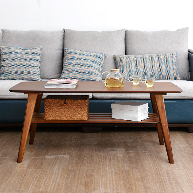 Nordic Style Wood/tan Solid Wood with Storage Rack Coffee Table