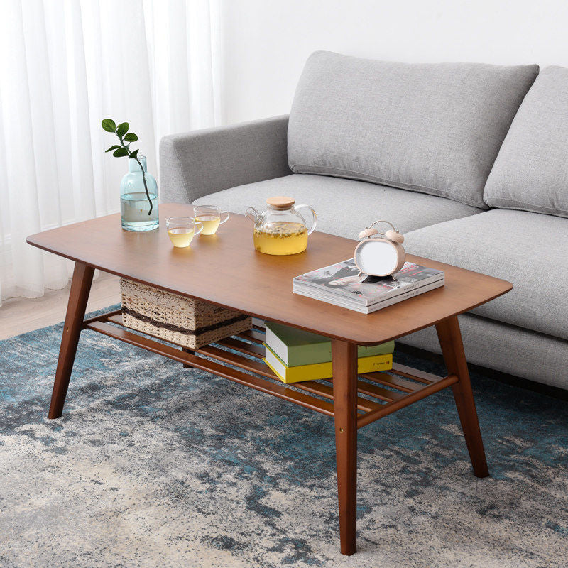 Nordic Style Wood/tan Solid Wood with Storage Rack Coffee Table