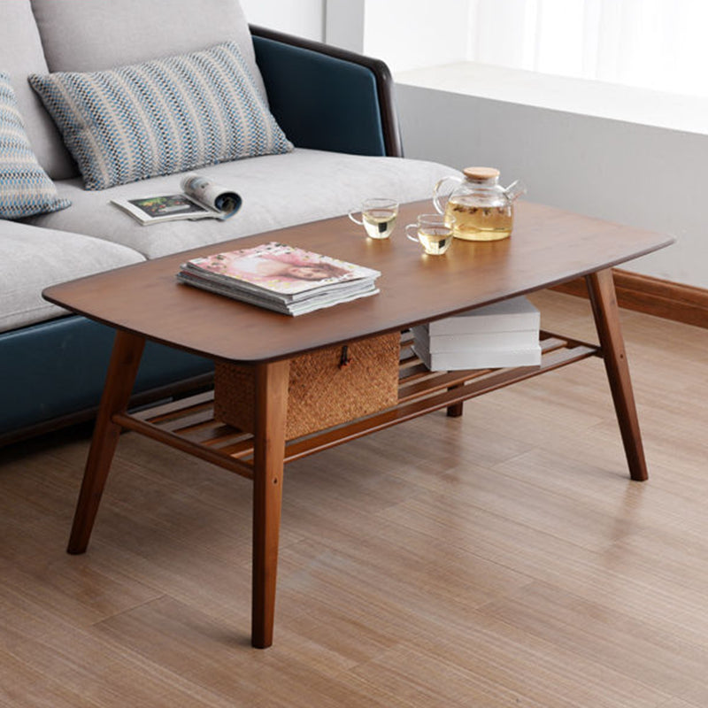 Nordic Style Wood/tan Solid Wood with Storage Rack Coffee Table