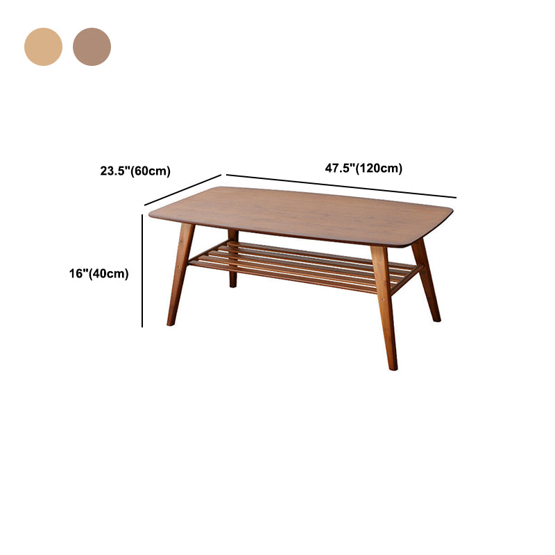 Nordic Style Wood/tan Solid Wood with Storage Rack Coffee Table