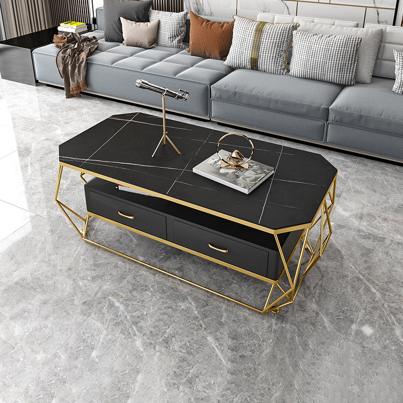 Glam Golden Frame Coffee Table with Storage Drawers Cocktail Table