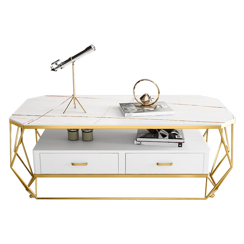 Glam Golden Frame Coffee Table with Storage Drawers Cocktail Table