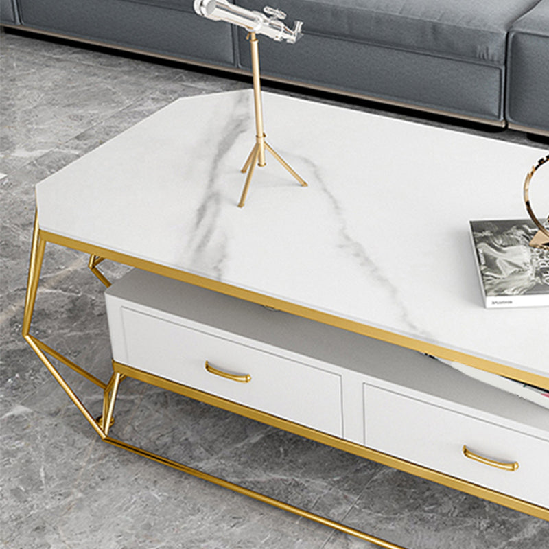 Glam Golden Frame Coffee Table with Storage Drawers Cocktail Table