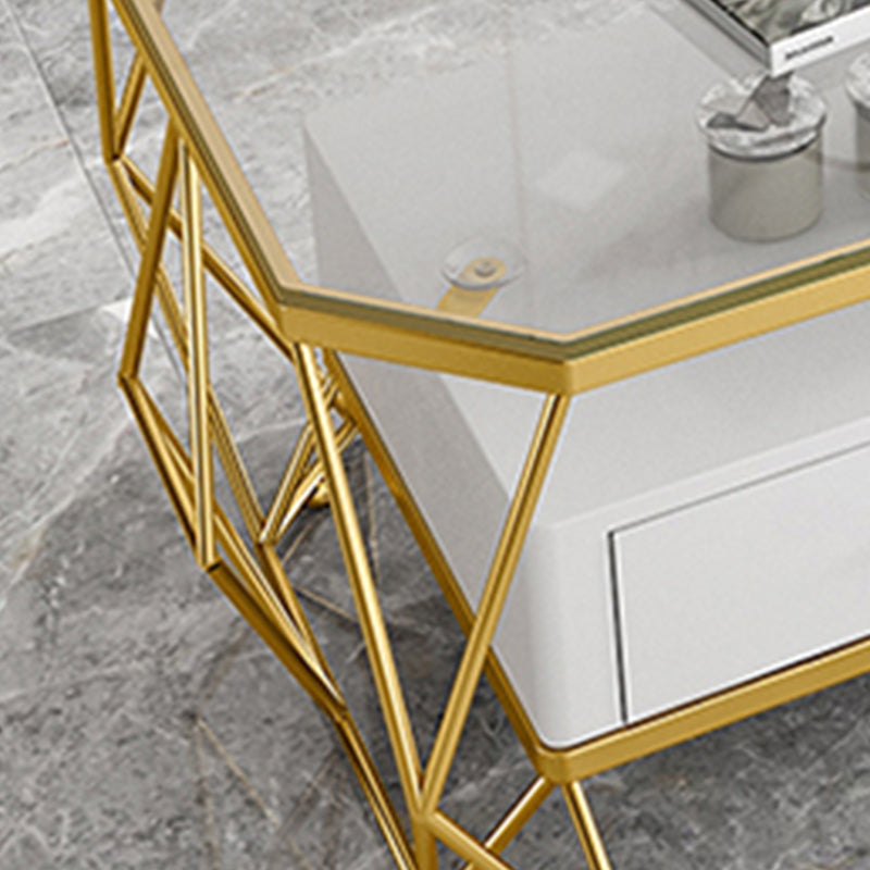 Glam Golden Frame Coffee Table with Storage Drawers Cocktail Table